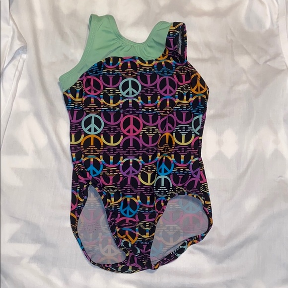 K-Bee Leotard 7/8 Gymnastic uniform, peace signs - Picture 1 of 5
